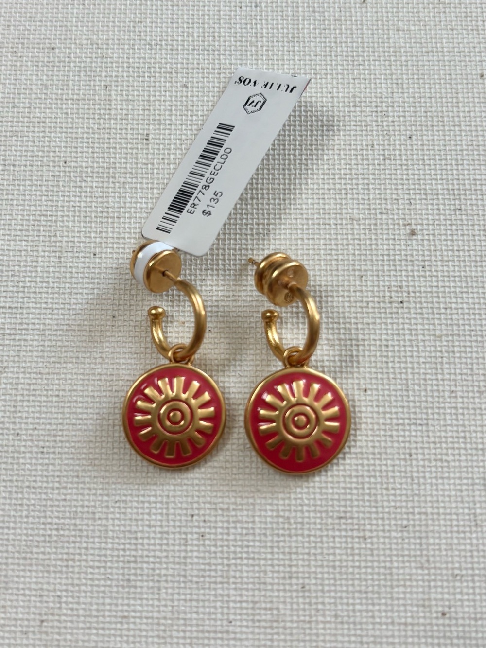 Julie Vos Soleil Hoop & Charm Earrings in Coral Enamel